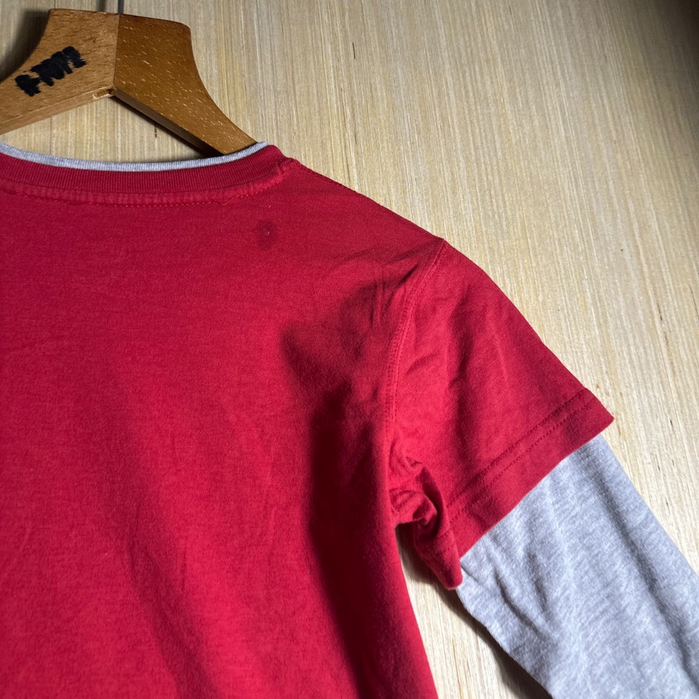 Nike T Shirt Kids Size 7 Red Grey Football Graphic Layered Long Sleeve Tee - Picture 8 of 10